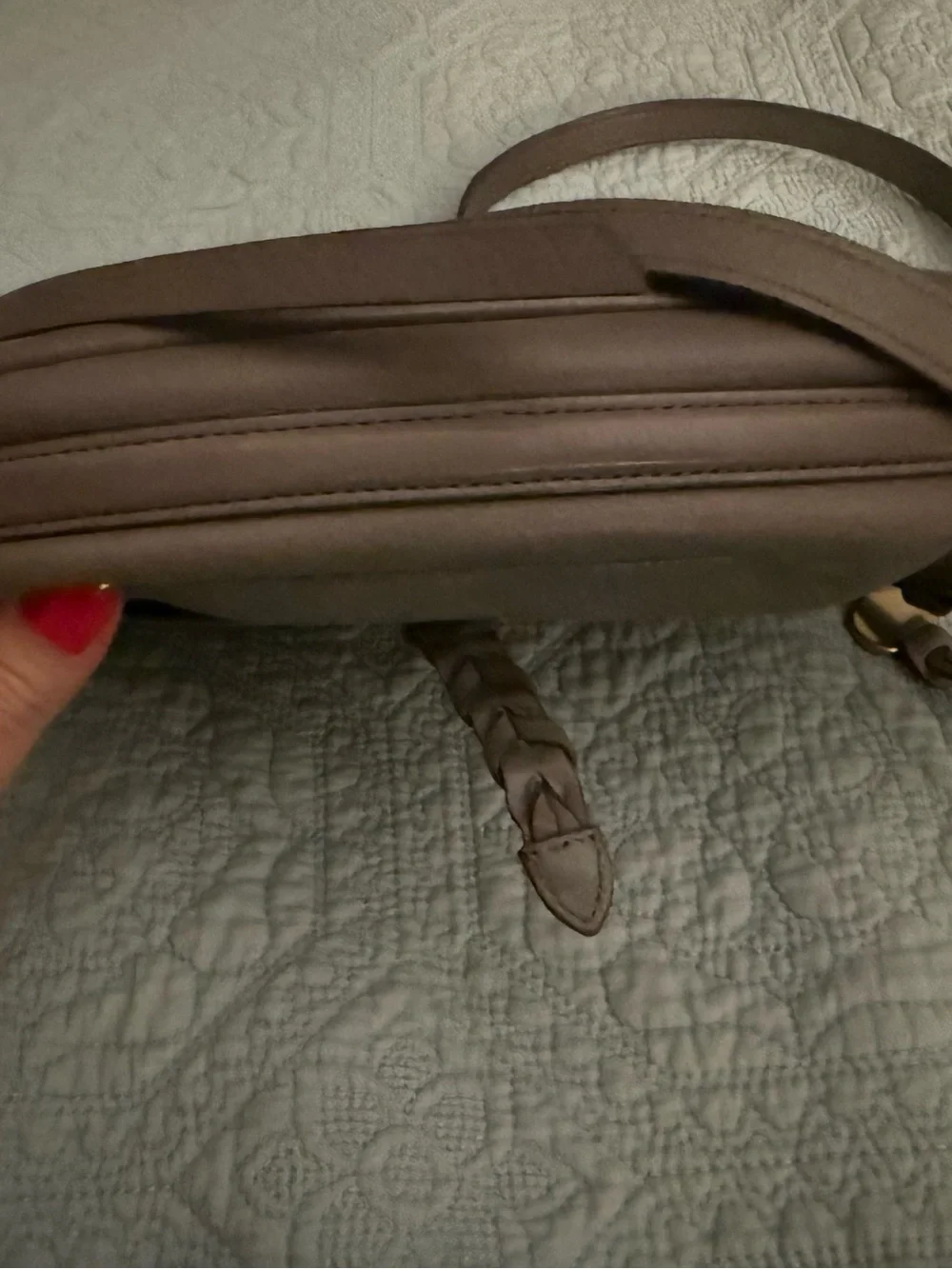 Fossil gray/Taupe Leather Crossbody Bag with Braided Accent